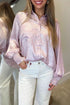 Metallic Ruffle Cuff Back Panel Button Front Statement Shirt