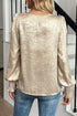 Metallic Satin Round Neck Smocked Cuff Balloon Sleeve Blouse