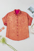 Metallic Satin Sheen Short Sleeve Button Up Blouse