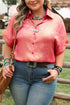 Metallic Satin Sheen Short Sleeve Button Up Blouse