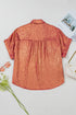 Metallic Satin Sheen Short Sleeve Button Up Blouse