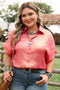 Metallic Satin Sheen Short Sleeve Button Up Blouse