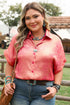 Metallic Satin Sheen Short Sleeve Button Up Blouse