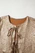 Metallic Satin Tied Front Long Sleeve Babydoll Blouse