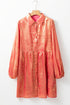 Metallic Sheen Puff Sleeve Button Up Mini Shirt Dress
