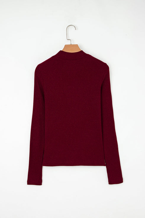 Metallic Thread Ribbed Knit Slim Fit Top