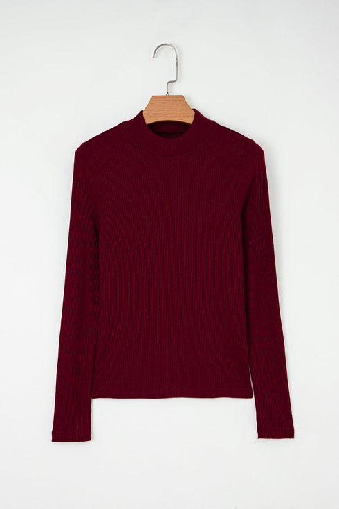 Metallic Thread Ribbed Knit Slim Fit Top