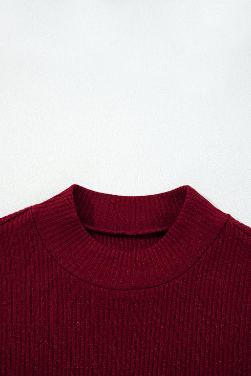 Metallic Thread Ribbed Knit Slim Fit Top