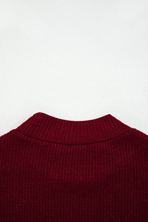 Metallic Thread Ribbed Knit Slim Fit Top