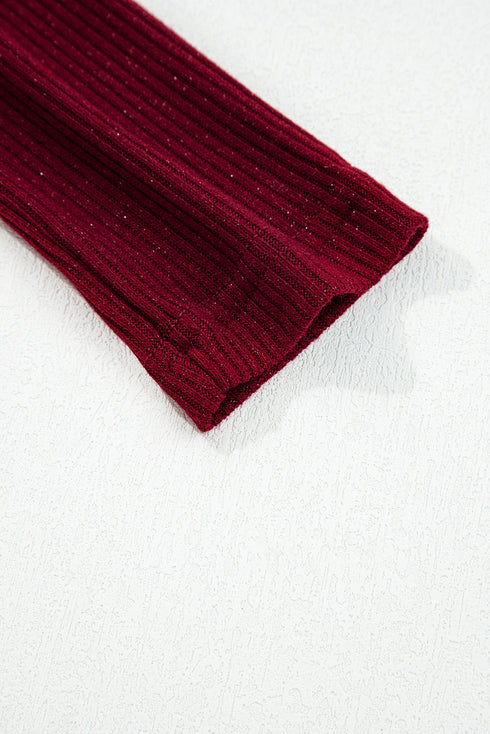 Metallic Thread Ribbed Knit Slim Fit Top