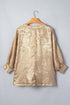 Metallic V Neck Button Cuff Long Sleeve Dolman Blouse