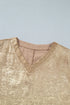 Metallic V Neck Button Cuff Long Sleeve Dolman Blouse