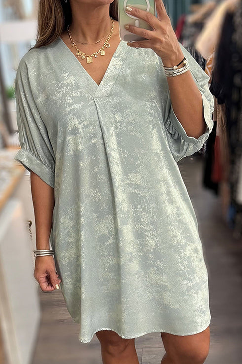 Metallic V Neck Half Sleeve Loose Fit Mini Dress