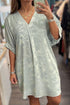 Metallic V Neck Half Sleeve Loose Fit Mini Dress