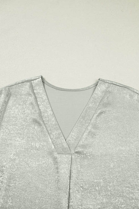 Metallic V Neck Half Sleeve Loose Fit Mini Dress