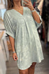 Metallic V Neck Half Sleeve Loose Fit Mini Dress