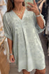 Metallic V Neck Half Sleeve Loose Fit Mini Dress