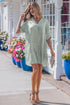 Metallic V Neck Half Sleeve Loose Fit Mini Dress