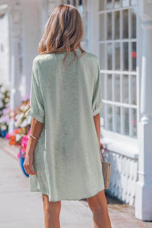 Metallic V Neck Half Sleeve Loose Fit Mini Dress