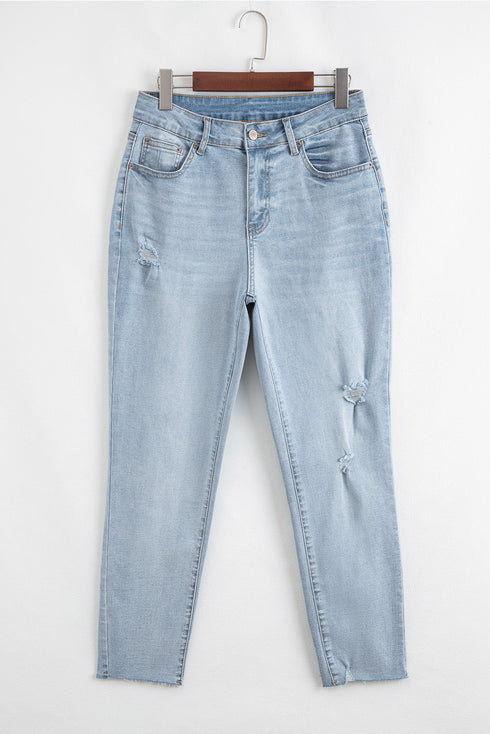 Mid Rise Ankle Length Distressed Denim Skinny Jeans