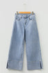Mid Rise Beaded Split Hem Wide Leg Jeans