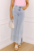 Mid Rise Beaded Split Hem Wide Leg Jeans