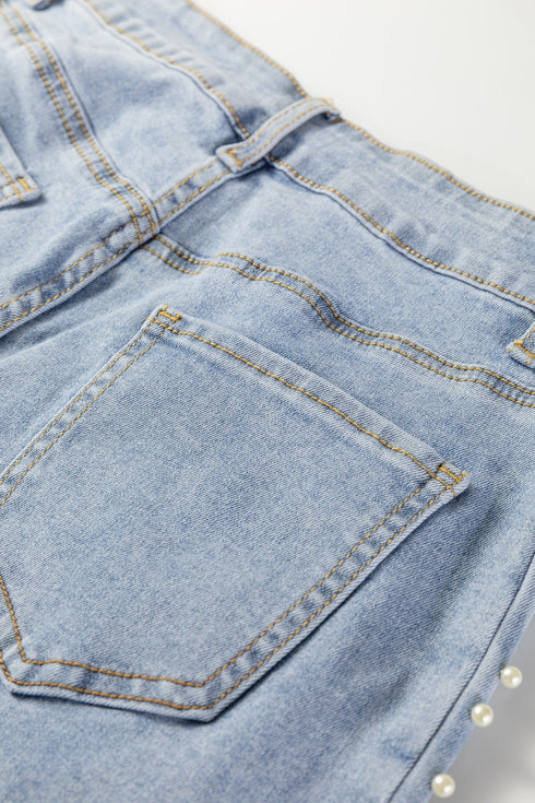 Mid Rise Beaded Split Hem Wide Leg Jeans