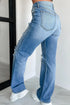Mid Rise Distressed Wide Leg Stretch Denim Jeans