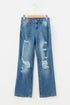 Mid Rise Distressed Wide Leg Stretch Denim Jeans