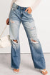 Mid Rise Distressed Wide Leg Stretch Denim Jeans