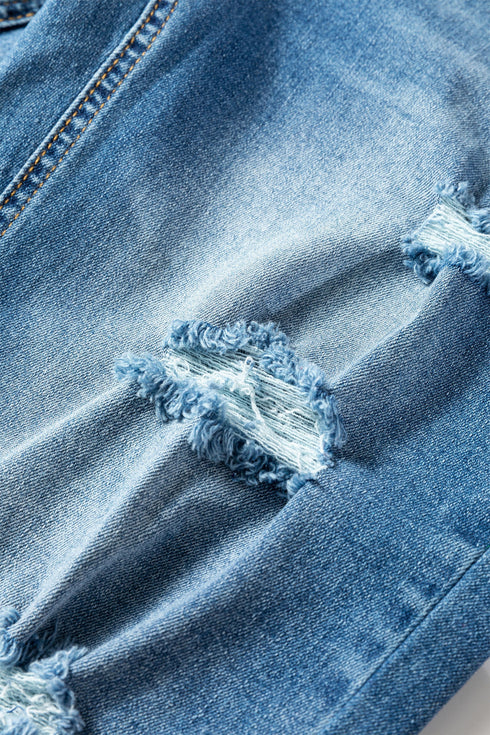Mid Rise Distressed Wide Leg Stretch Denim Jeans