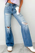 Mid Rise Distressed Wide Leg Stretch Denim Jeans