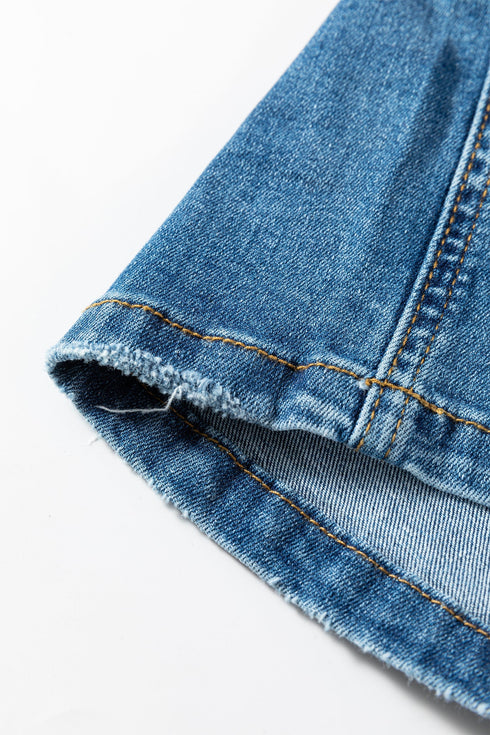 Mid Rise Distressed Wide Leg Stretch Denim Jeans