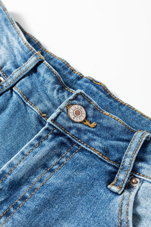 Mid Rise Distressed Wide Leg Stretch Denim Jeans