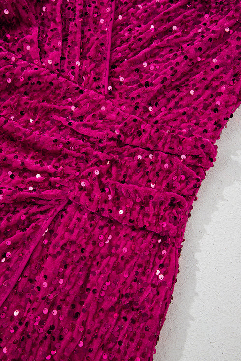 Midnight Glamour Velvet Sequin Wrap Dress