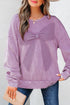 Mineral Wash Big Bow Patchwork Drop Shoulder Crewneck Sweatshirt