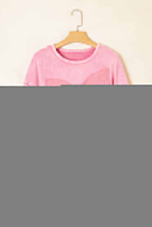Mineral Wash Big Bow Patchwork Drop Shoulder Crewneck Sweatshirt