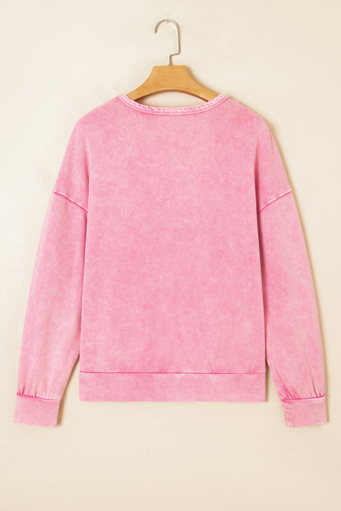 Mineral Wash Big Bow Patchwork Drop Shoulder Crewneck Sweatshirt