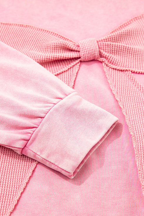 Mineral Wash Big Bow Patchwork Drop Shoulder Crewneck Sweatshirt