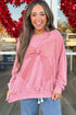 Mineral Wash Big Bow Patchwork Drop Shoulder Crewneck Sweatshirt