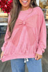 Mineral Wash Big Bow Patchwork Drop Shoulder Crewneck Sweatshirt