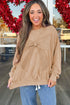 Mineral Wash Big Bow Patchwork Drop Shoulder Crewneck Sweatshirt