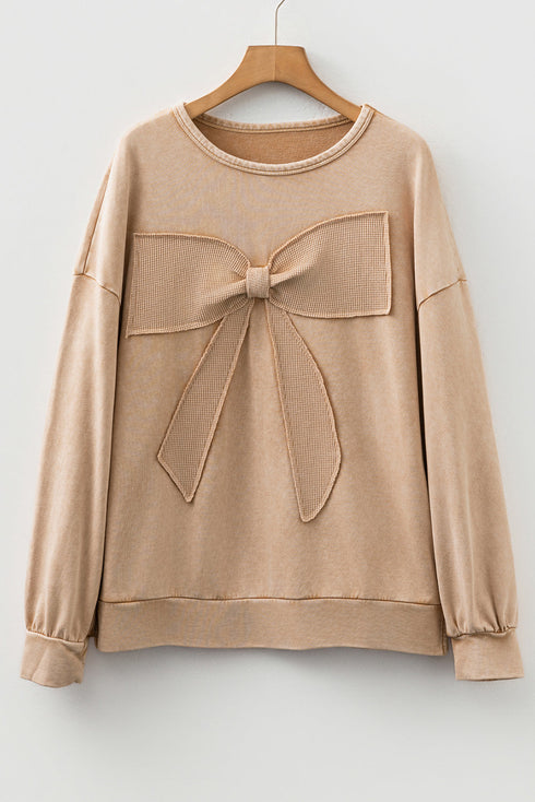 Mineral Wash Bow Applique Crewneck Sweatshirt