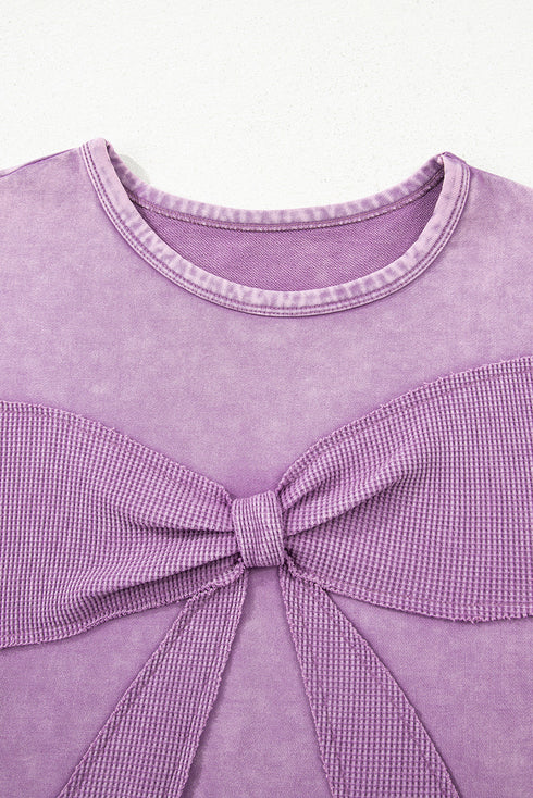 Mineral Wash Bow Applique Crewneck Sweatshirt