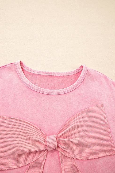 Mineral Wash Bow Applique Crewneck Sweatshirt