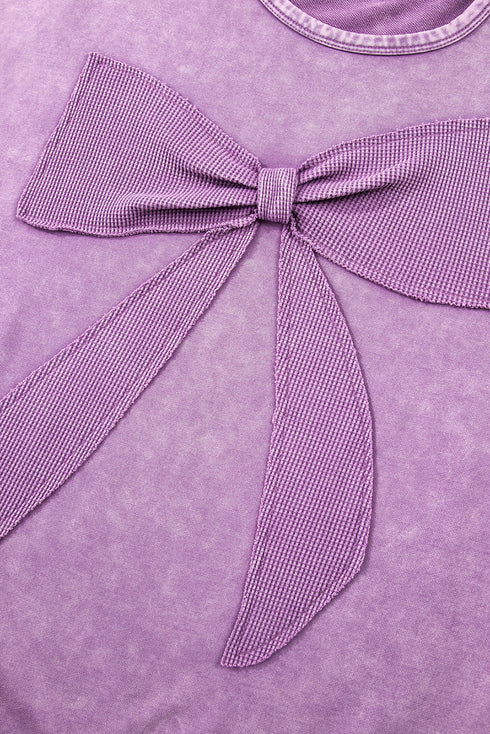 Mineral Wash Bow Applique Crewneck Sweatshirt