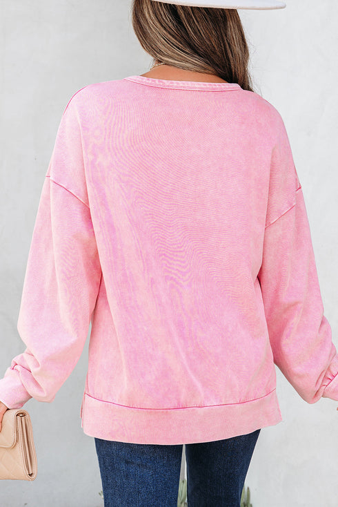 Mineral Wash Bow Applique Crewneck Sweatshirt