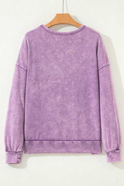 Mineral Wash Bow Applique Crewneck Sweatshirt