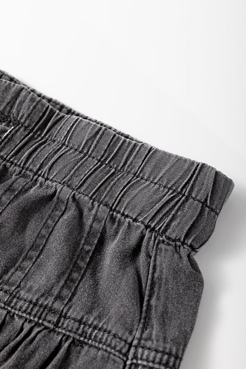 Mineral Wash Button Fly Wide Leg Denim Jeans