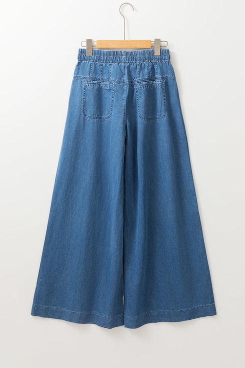 Mineral Wash Button Fly Wide Leg Denim Jeans